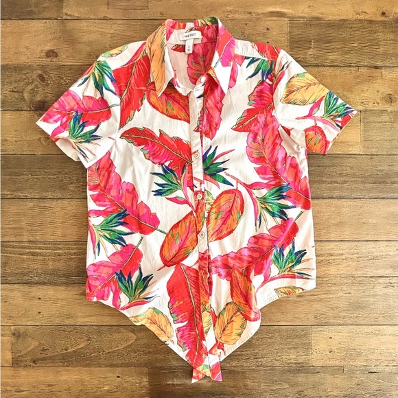 NINE WEST Farm Rio vibes Tropical Tie-Front Button Down Shirt - Picture 7 of 14